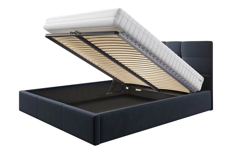 Nieres Förvaringssäng 140x200cm LED-belysning - Grå - Möbler - Sovrum - Sängar - Sängar med förvaring