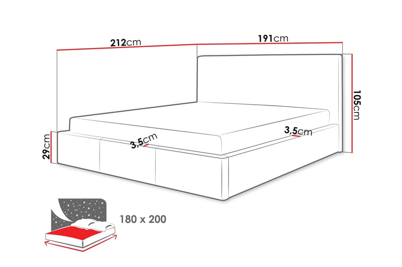 Nieres Förvaringssäng 180x200cm - Mörkgrå - Möbler - Sovrum - Sängar - Sängar med förvaring