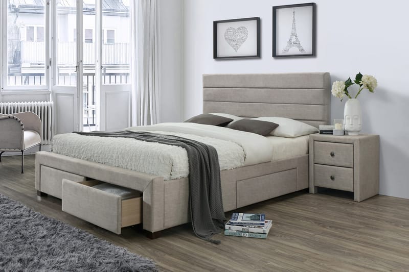 ORIOLO Förvaringssäng 160x200 Beige/Valnöt - Möbler - Sovrum - Sängar - Sängar med förvaring