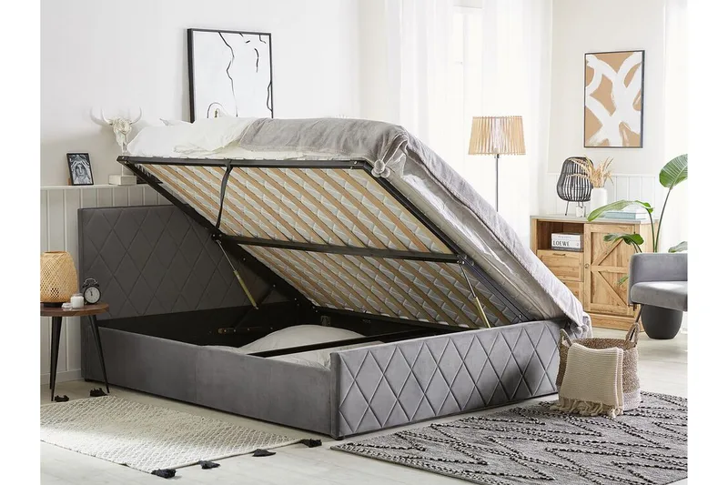 Rochefort Förvaringssäng 140x200 cm - Sammet/Grå - Möbler - Sovrum - Sängar - Sängar med förvaring