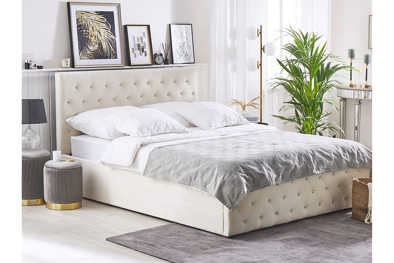 Saleux Förvaringssäng 140x200 cm - Sammet/Beige - Möbler - Sovrum - Sängar - Sängar med förvaring