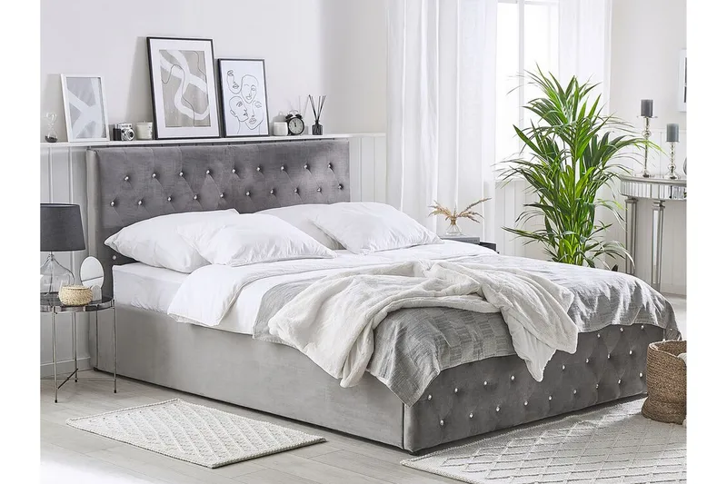 Saleux Förvaringssäng 180x200cm - Sammet/Grå - Möbler - Sovrum - Sängar - Sängar med förvaring