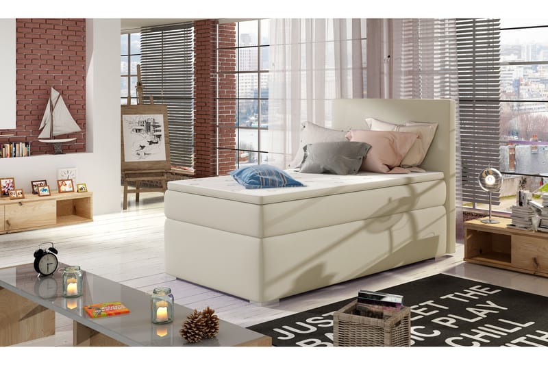 SALORINO Förvaringssäng 90x200 cm Höger Beige - Möbler - Sovrum - Sängar - Sängar med förvaring