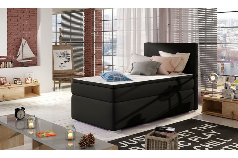 SALORINO Förvaringssäng 90x200 cm Vänster Svart - Möbler - Sovrum - Sängar - Sängar med förvaring
