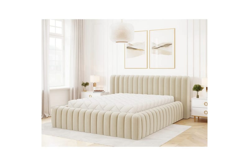 Säng med stoppning Eltap Carilla med metallram/gaslyft/förvaring - Monolith 04, Beige, 180x200 cm - Möbler - Sovrum - Sängar - Sängar med förvaring