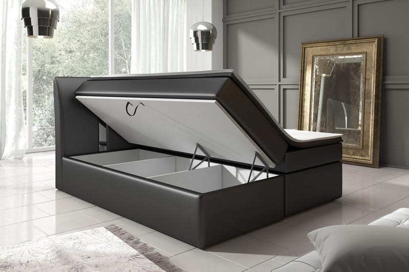 SIENNA Sängpaket 140 med Förvaring+LED Sänggavel Svart - Komplett Sängpaket - Sängar med förvaring