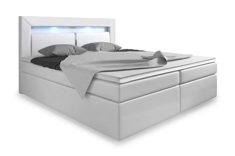 SIENNA Sängpaket 140 med Förvaring+LED Sänggavel Vit - Komplett Sängpaket - Sängar med förvaring