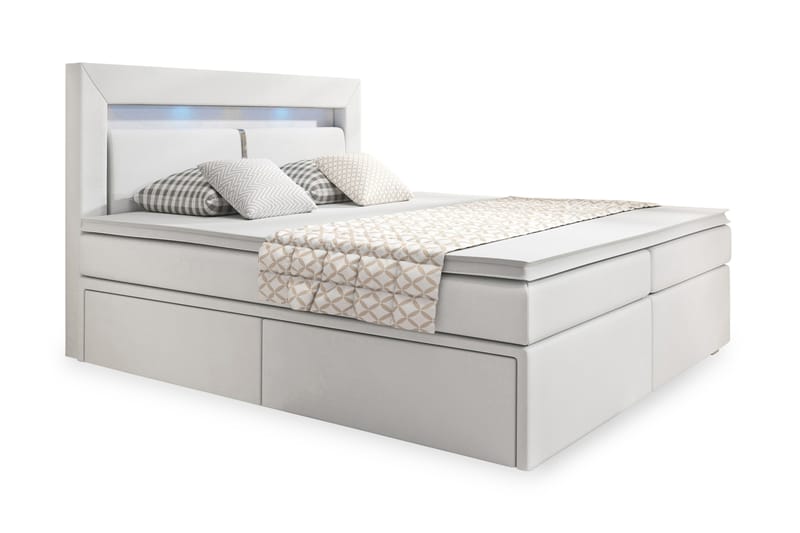 SIENNA Sängpaket 140x200 m Förvaring LED-belysning Vit/Konst - Komplett Sängpaket - Sängar med förvaring