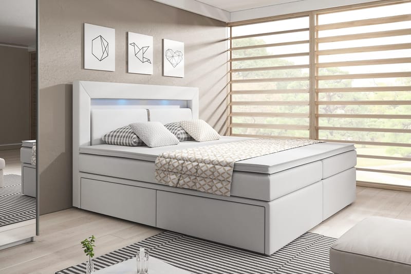 SIENNA Sängpaket 160x200 m Förvaring LED-belysning Vit/Konst - Möbler - Sovrum - Sängar - Sängar med förvaring