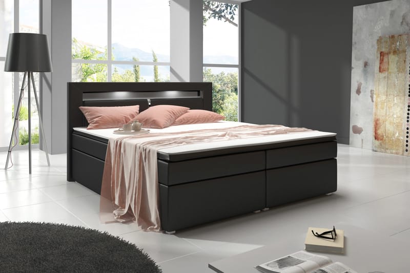 SIENNA Sängpaket 160x200 med Förvaring Svart/Konstläder - Möbler - Sovrum - Sängar - Sängar med förvaring