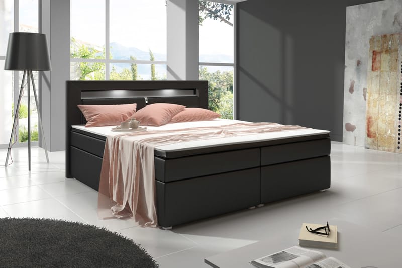 SIENNA Sängpaket 160x200 med Förvaring Svart/Konstläder - Komplett Sängpaket - Sängar med förvaring