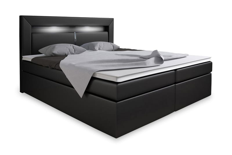 SIENNA Sängpaket 180 med Förvaring+LED Sänggavel Svart - Komplett Sängpaket - Sängar med förvaring