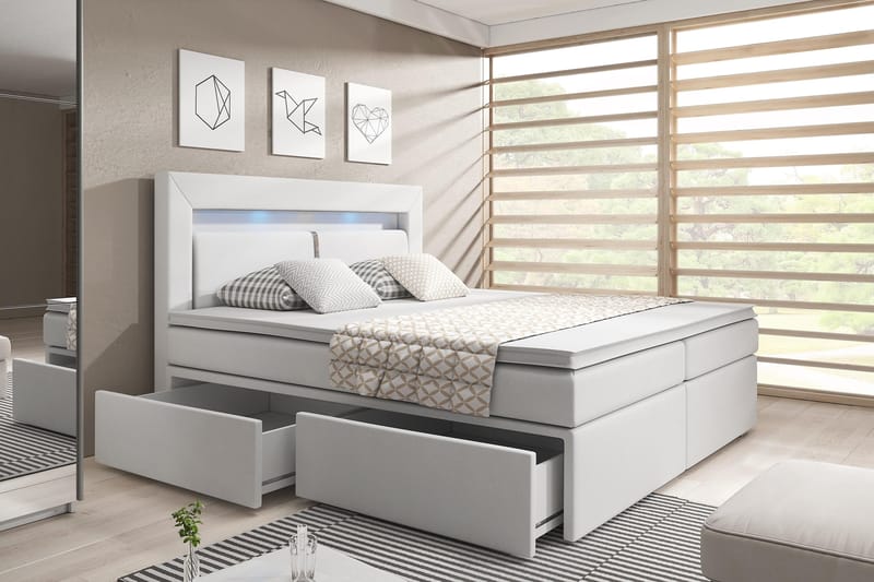 SIENNA Sängpaket 180x200 m Förvaring LED-belysning Vit/Konst - Möbler - Sovrum - Sängar - Sängar med förvaring