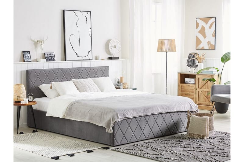 SOUBISE Förvaringssäng 160x200 cm Sammet/Grå - Möbler - Sovrum - Sängar - Sängar med förvaring