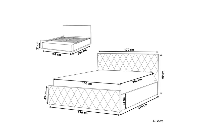 SOUBISE Förvaringssäng 160x200 cm Sammet/Grå - Möbler - Sovrum - Sängar - Sängar med förvaring