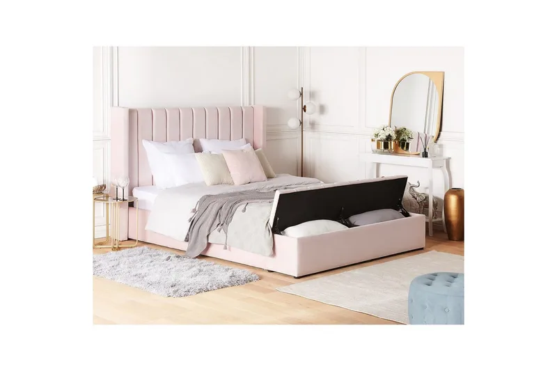Säng med förvaringsbänk Noyers Rosa, 160x200 cm - Rosa, 160x200 cm - Möbler - Sovrum - Sängar - Dubbelsängar