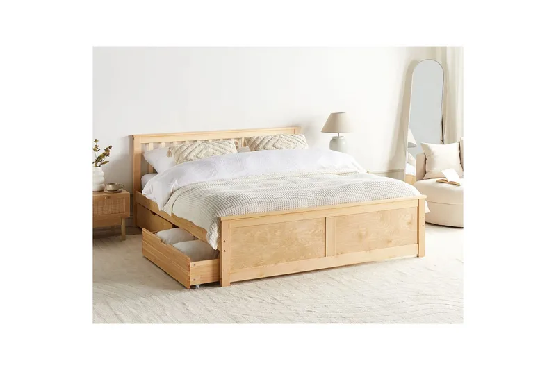 Säng med förvaringslådor Olendon Ljus trä, 180x200 cm, 2 - Ljus trä, 180x200 cm, 2 - Möbler - Sovrum - Sängar - Sängar med förvaring