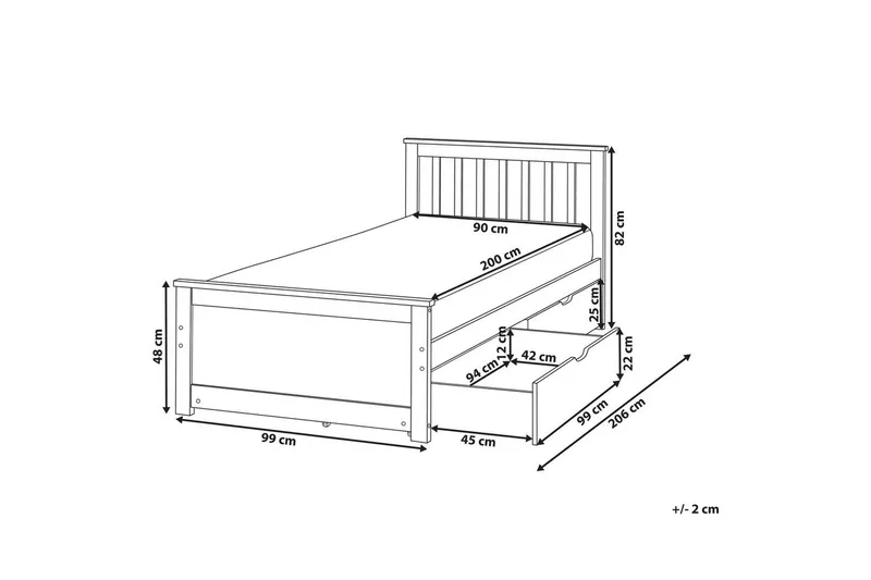 Säng med förvaringslådor Olendon Ljus trä, 90x200 cm, 2 - Ljus trä, 90x200 cm, 2 - Möbler - Sovrum - Sängar - Sängar med förvaring