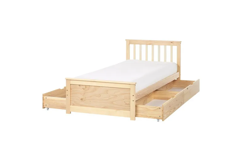 Säng med förvaringslådor Olendon Ljus trä, 90x200 cm, 4, Ljus trä, 90x200 cm, 4