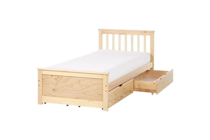 Säng med förvaringslådor Olendon Ljus trä, 90x200 cm, 4 - Ljus trä, 90x200 cm, 4 - Möbler - Sovrum - Sängar - Sängar med förvaring