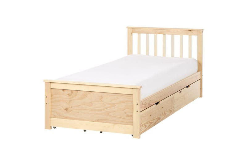 Säng med förvaringslådor Olendon Ljus trä, 90x200 cm, 4 - Ljus trä, 90x200 cm, 4 - Möbler - Sovrum - Sängar - Sängar med förvaring