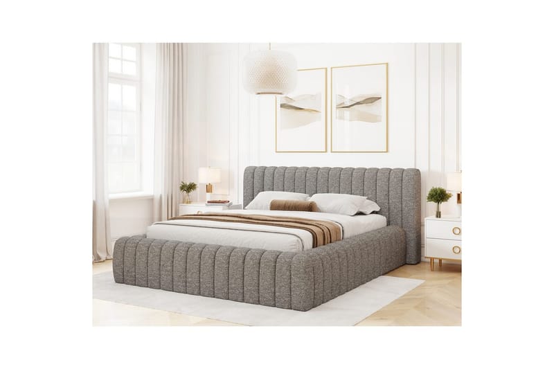 Säng med stoppning Eltap Carilla med metallram/gaslyft/förvaring - Coralline 03, Grå, 180x200 cm - Möbler - Sovrum - Sängar - Sängar med förvaring