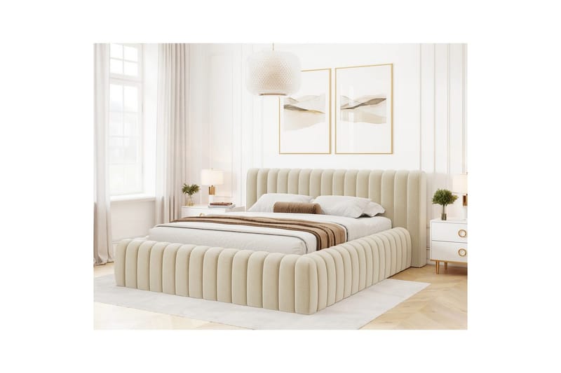 Säng med stoppning Eltap Carilla med metallram/gaslyft/förvaring - Monolith 04, Beige, 140x200 cm - Möbler - Sovrum - Sängar - Sängar med förvaring