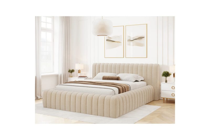 Säng med stoppning Eltap Carilla med metallram/gaslyft/förvaring - Royal 18, Beige, 160x200 cm - Möbler - Sovrum - Sängar - Sängar med förvaring