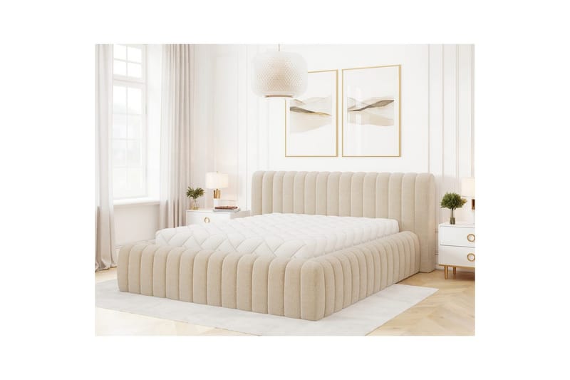 S äng med stoppning Eltap Carilla med metallram/gaslyft/förvaring - Royal 18, Beige, 160x200 cm - Möbler - Sovrum - Sängar - Sängar med förvaring
