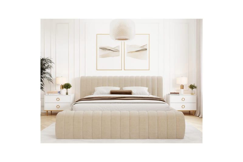 Säng med stoppning Eltap Carilla med metallram/gaslyft/förvaring - Royal 18, Beige, 160x200 cm - Möbler - Sovrum - Sängar - Sängar med förvaring