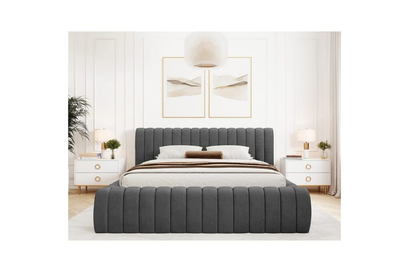 Säng med stoppning Eltap Carilla med metallram/gaslyft/förvaring - Sola 06, Grå, 160x200 cm - Möbler - Sovrum - Sängar - Sängar med förvaring