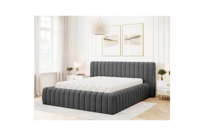 Säng med stoppning Eltap Carilla med metallram/gaslyft/förvaring - Sola 06, Grå, 160x200 cm - Möbler - Sovrum - Sängar - Sängar med förvaring