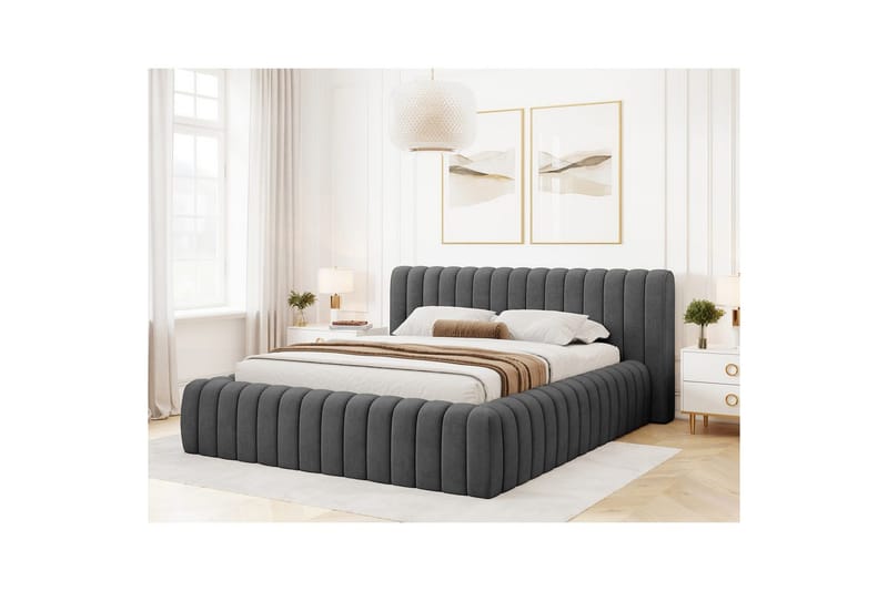Säng med stoppning Eltap Carilla med metallram/gaslyft/förvaring - Sola 06, Grå, 160x200 cm - Möbler - Sovrum - Sängar - Sängar med förvaring