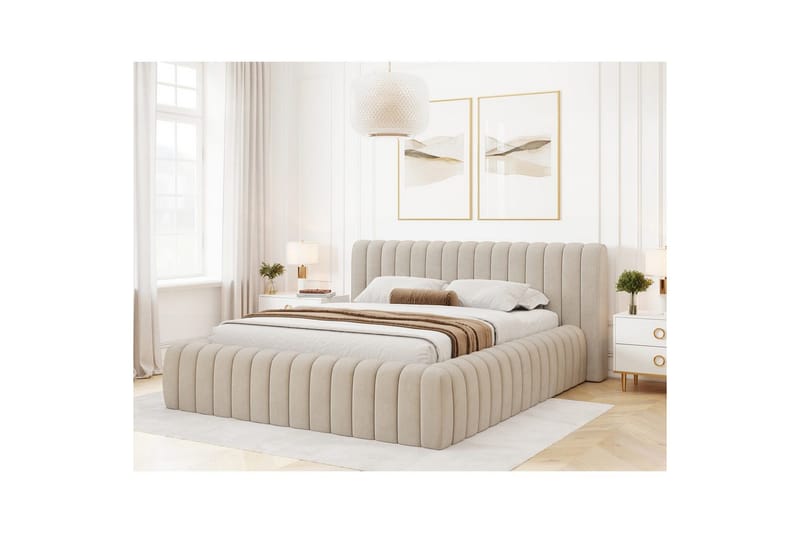 Säng med stoppning Eltap Carilla med metallram/gaslyft/förvaring - Sola 18, Beige, 180x200 cm - Möbler - Sovrum - Sängar - Sängar med förvaring