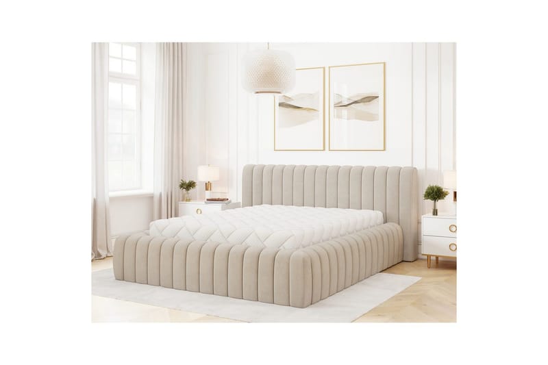 Säng med stoppning Eltap Carilla med metallram/gaslyft/förvaring - Sola 18, Beige, 180x200 cm - Möbler - Sovrum - Sängar - Sängar med förvaring