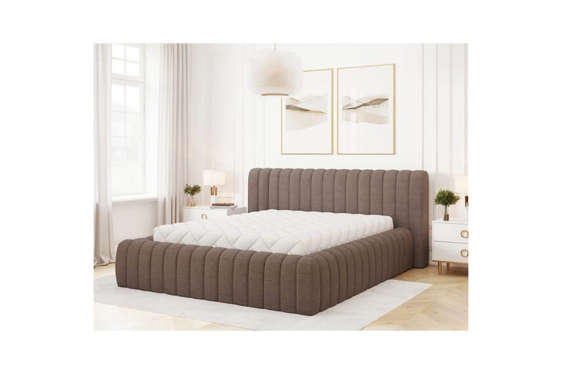S äng med stoppning Eltap Carilla med metallram/gaslyft/förvaring - Tonall 22, Brun, 160x200 cm - Möbler - Sovrum - Sängar - Sängar med förvaring