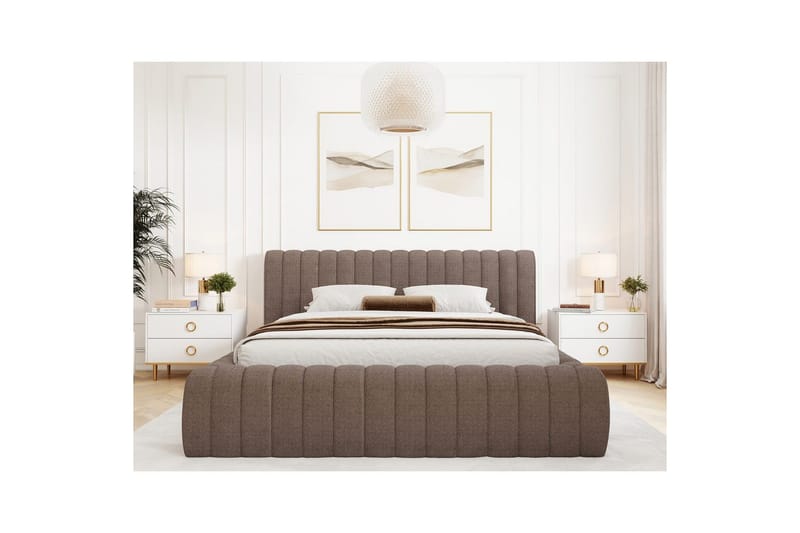 Säng med stoppning Eltap Carilla med metallram/gaslyft/förvaring - Tonall 22, Brun, 160x200 cm - Möbler - Sovrum - Sängar - Sängar med förvaring