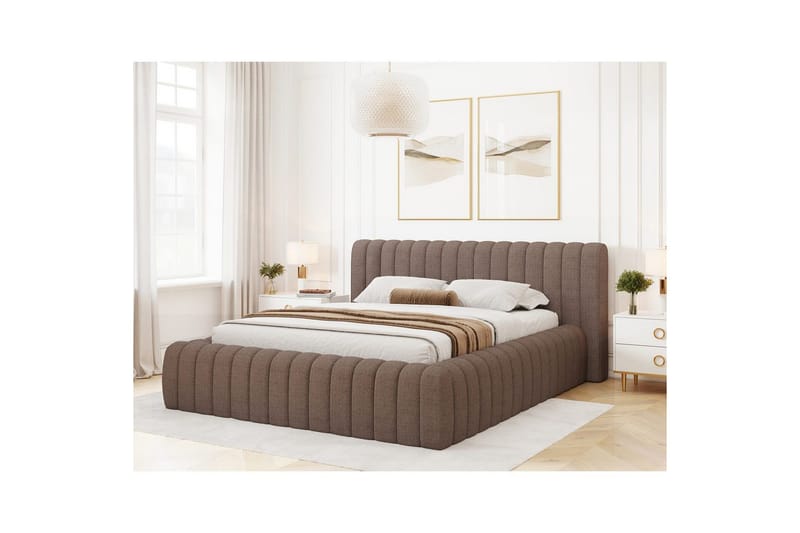 Säng med stoppning Eltap Carilla med metallram/gaslyft/förvaring - Tonall 22, Brun, 160x200 cm - Möbler - Sovrum - Sängar - Sängar med förvaring