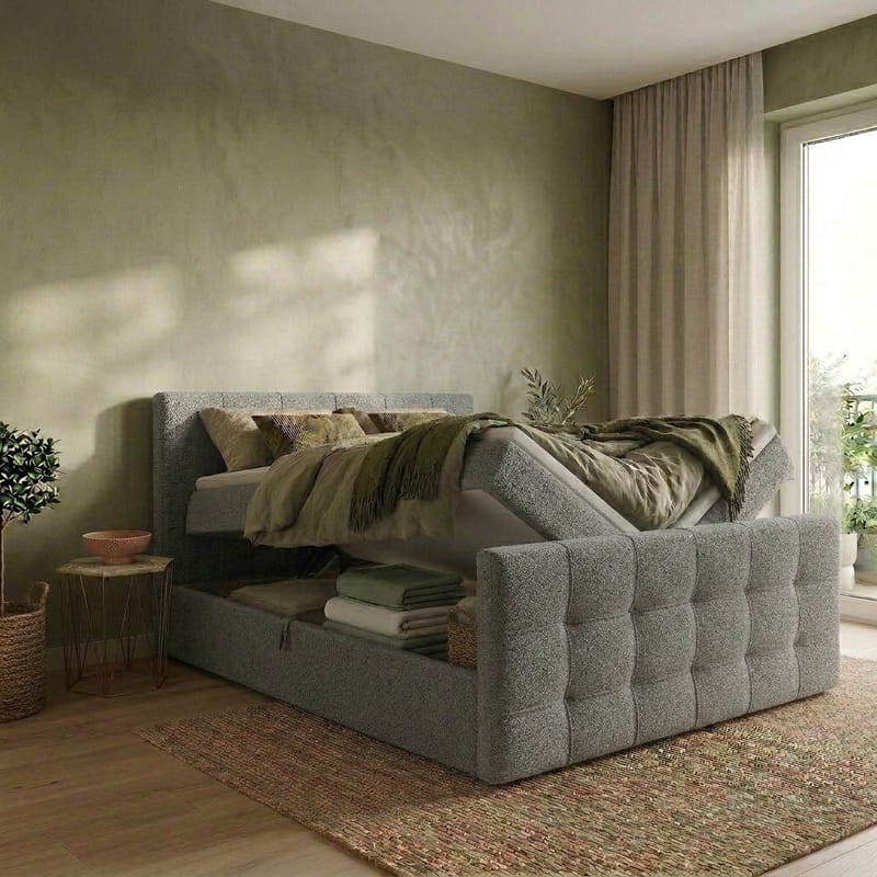 Sängpaket Kontinentalsäng Elvros 140x200 cm med Lyftförvaring - Betonggrå - Möbler - Sovrum - Sängar - Kontinentalsängar