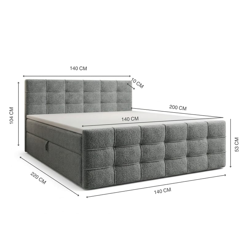 Sängpaket Kontinentalsäng Elvros 140x200 cm med Lyftförvaring - Betonggrå - Möbler - Sovrum - Sängar - Kontinentalsängar