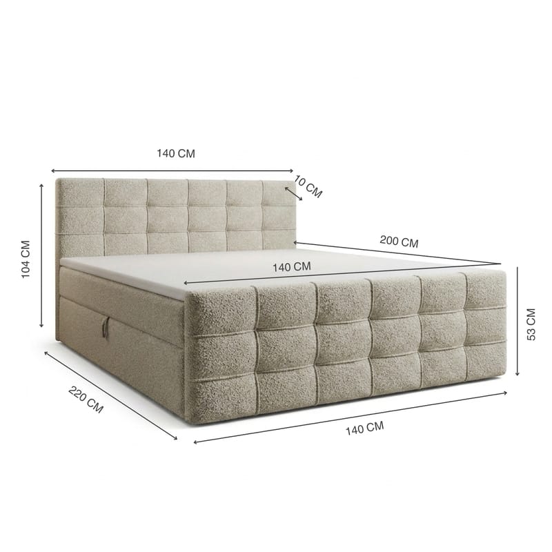 Sängpaket Kontinentalsäng Elvros 140x200 cm med Lyftförvaring - Krämfärgad écru / ljusbeige - Möbler - Sovrum - Sängar - Kontinentalsängar