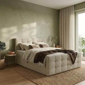 Sängpaket Kontinentalsäng Elvros 160x200 cm med Lyftförvaring - Krämfärgad écru / ljusbeige - Möbler - Sovrum - Sängar - Kontinentalsängar