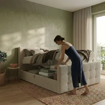 Sängpaket Kontinentalsäng Elvros 160x200 cm med Lyftförvaring - Krämfärgad écru / ljusbeige - Möbler - Sovrum - Sängar - Kontinentalsängar