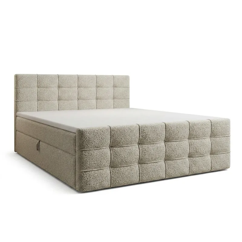 Sängpaket Kontinentalsäng Elvros 160x200 cm med Lyftförvaring, Krämfärgad écru / ljusbeige