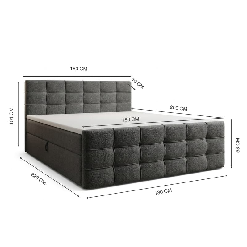 Sängpaket Kontinentalsäng Elvros 180x200 cm med Lyftförvaring - Antracit/Mycket mörk grafit - Möbler - Sovrum - Sängar - Kontinentalsängar
