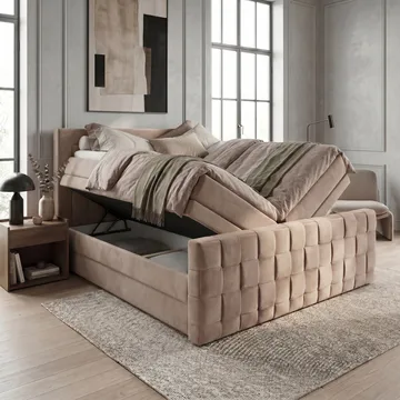 Sängpaket Kontinentalsäng Ryven 140x200 cm med Lyftförvaring - varm beige/latte - Möbler - Sovrum - Sängar - Kontinentalsängar