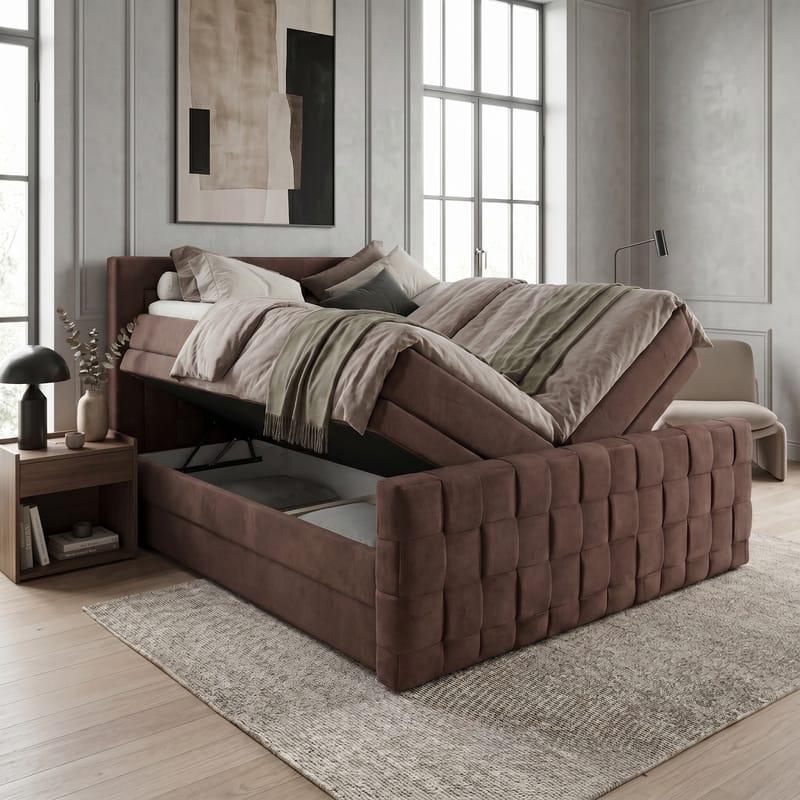 Sängpaket Kontinentalsäng Ryven 160x200 cm med Lyftförvaring - choklad/mörkbrun/mocka - Möbler - Sovrum - Sängar - Kontinentalsängar