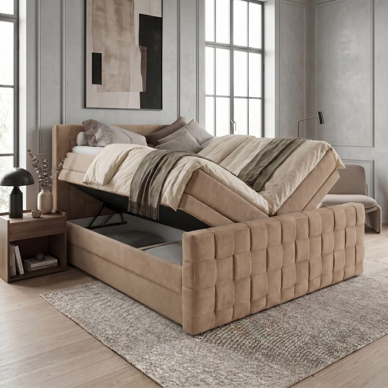 Sängpaket Kontinentalsäng Ryven 180x200 cm med Lyftförvaring - kamelfärgad/karamell/guldbeige - Möbler - Sovrum - Sängar - Kontinentalsängar