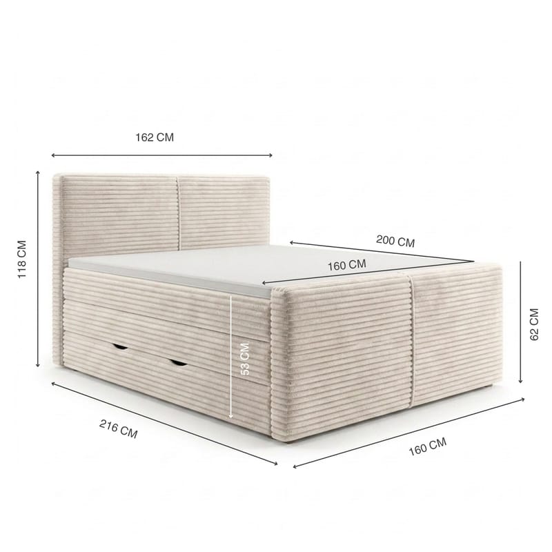 Sängpaket Kontinentalsäng Sorvin 160x200 cm med Lyftförvaring - Gräddvit/écru/elfenben - Möbler - Sovrum - Sängar - Kontinentalsängar