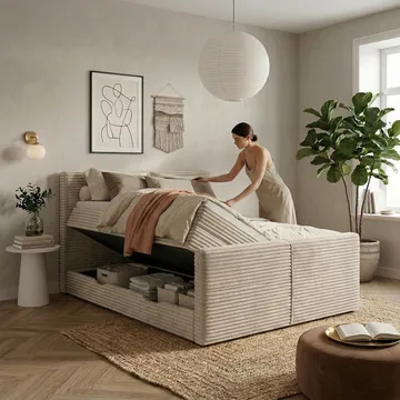 Sängpaket Kontinentalsäng Sorvin 160x200 cm med Lyftförvaring - Gräddvit/écru/elfenben - Möbler - Sovrum - Sängar - Kontinentalsängar